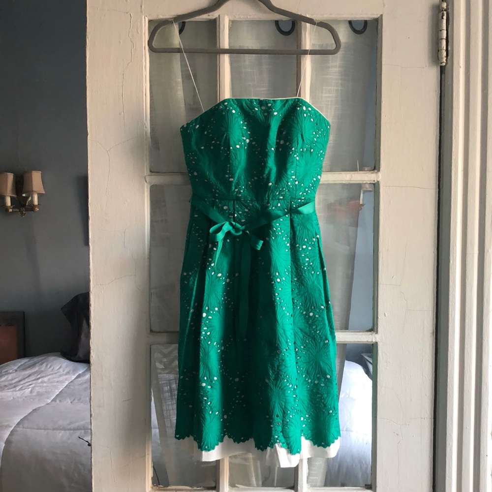Donna Morgan | Green Strapless Dress with Pockets
